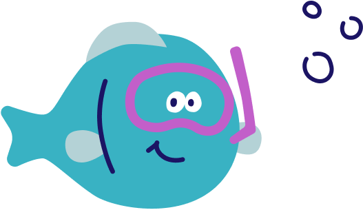 魚キャラクターと泡